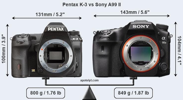Size Pentax K-3 vs Sony A99 II