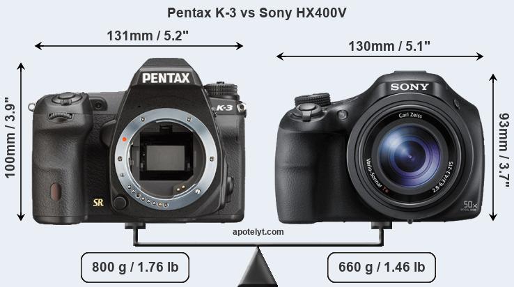 Size Pentax K-3 vs Sony HX400V