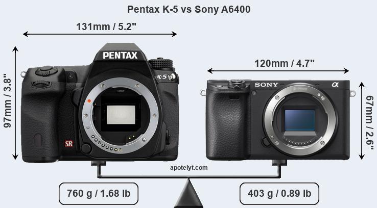 Size Pentax K-5 vs Sony A6400