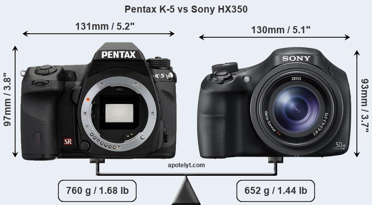 Size Pentax K-5 vs Sony HX350