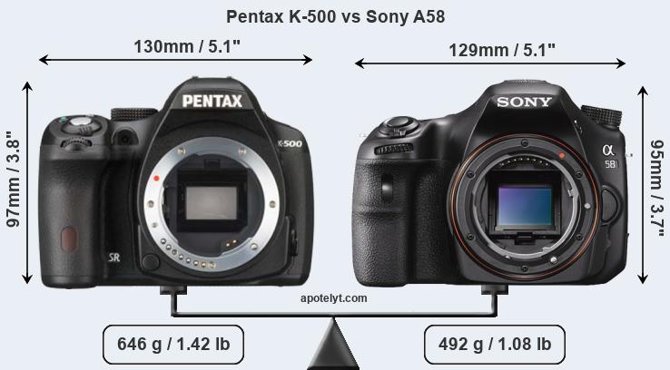 Size Pentax K-500 vs Sony A58