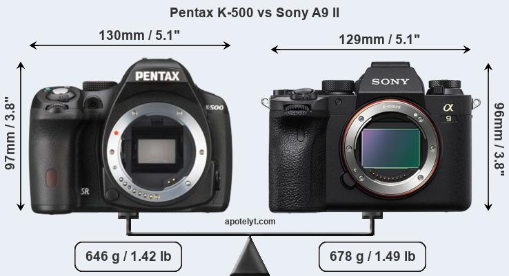 Size Pentax K-500 vs Sony A9 II