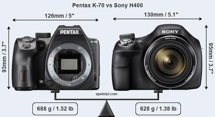Size Pentax K-70 vs Sony H400