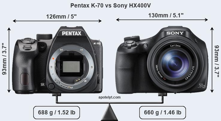 Size Pentax K-70 vs Sony HX400V