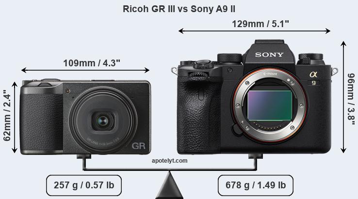 Size Ricoh GR III vs Sony A9 II