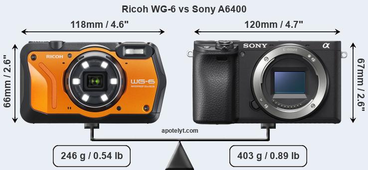 Size Ricoh WG-6 vs Sony A6400