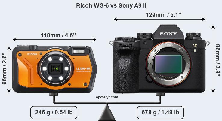 Size Ricoh WG-6 vs Sony A9 II