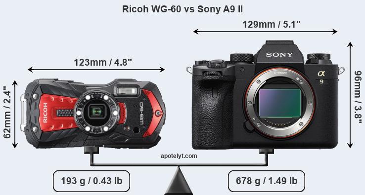 Size Ricoh WG-60 vs Sony A9 II