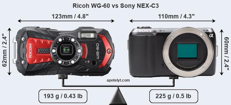 Size Ricoh WG-60 vs Sony NEX-C3