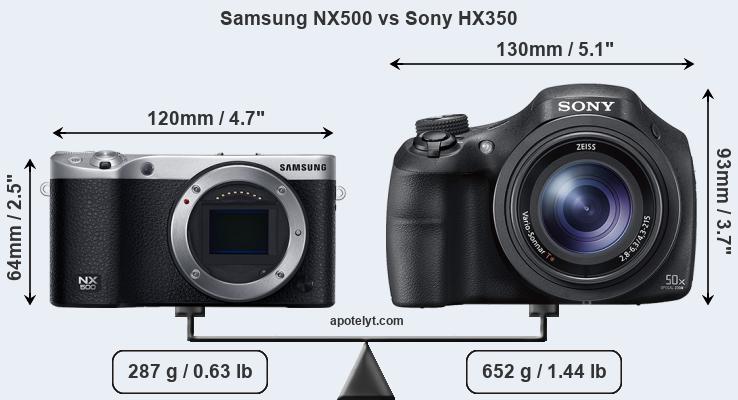 Size Samsung NX500 vs Sony HX350
