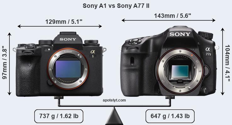 Size Sony A1 vs Sony A77 II