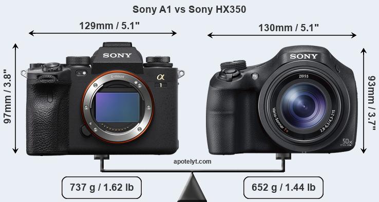 Size Sony A1 vs Sony HX350