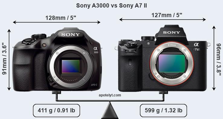 Size Sony A3000 vs Sony A7 II