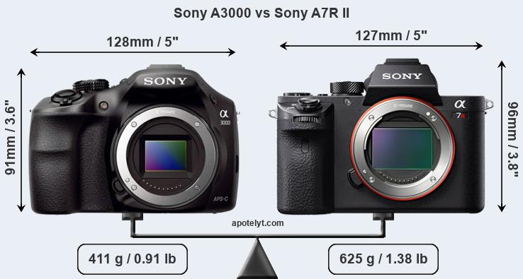 Size Sony A3000 vs Sony A7R II