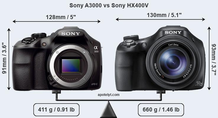 Size Sony A3000 vs Sony HX400V