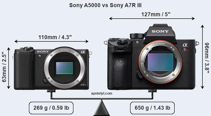 Size Sony A5000 vs Sony A7R III