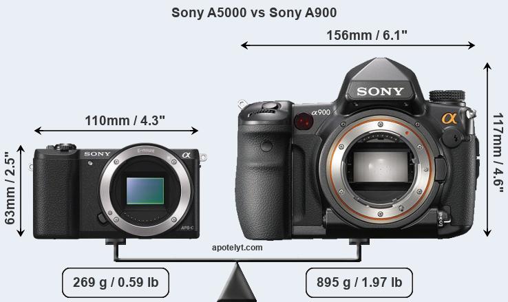 Size Sony A5000 vs Sony A900