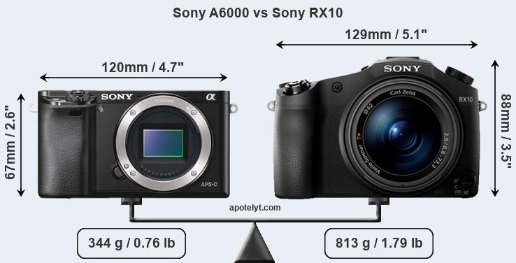 Size Sony A6000 vs Sony RX10