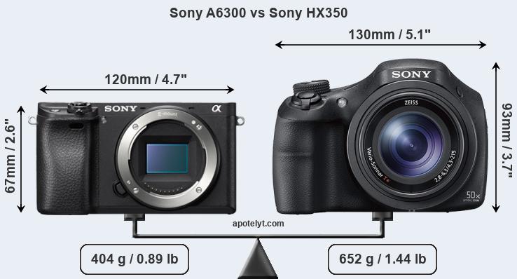 Size Sony A6300 vs Sony HX350