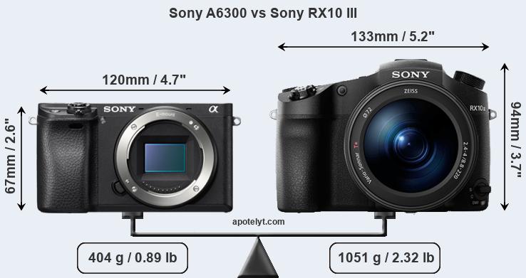 Size Sony A6300 vs Sony RX10 III
