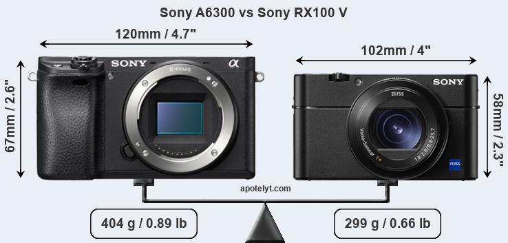 Size Sony A6300 vs Sony RX100 V
