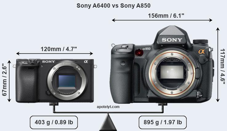 Size Sony A6400 vs Sony A850