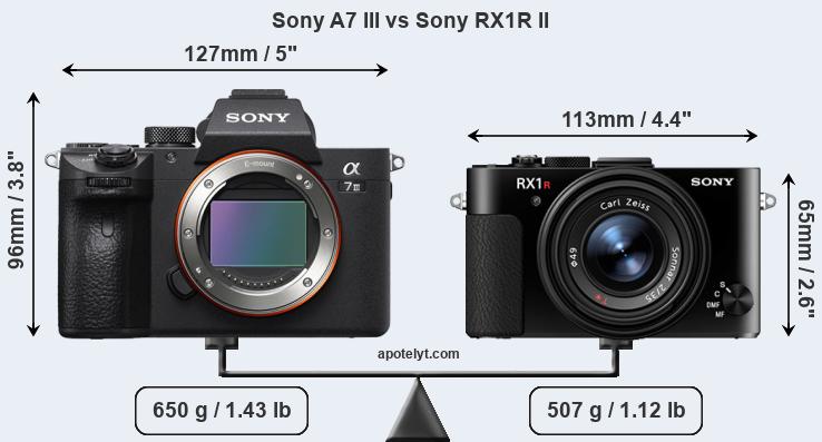 Size Sony A7 III vs Sony RX1R II