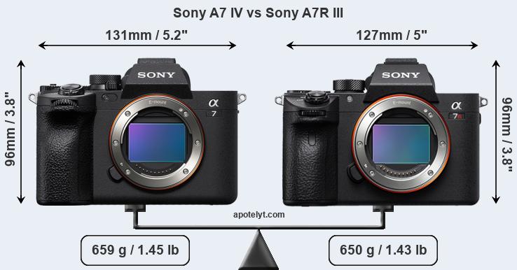 Size Sony A7 IV vs Sony A7R III