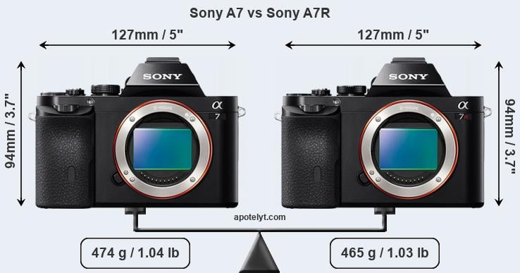 Size Sony A7 vs Sony A7R
