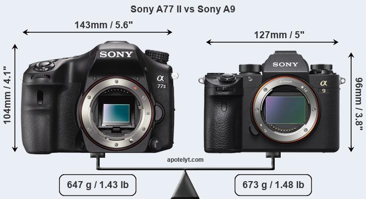 Size Sony A77 II vs Sony A9