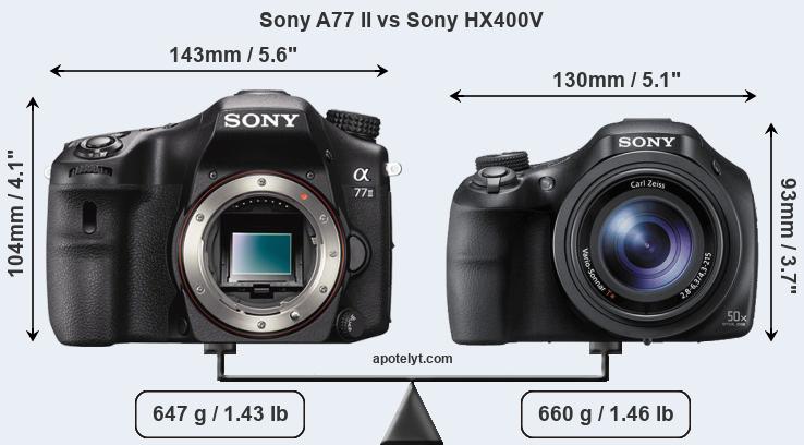 Size Sony A77 II vs Sony HX400V