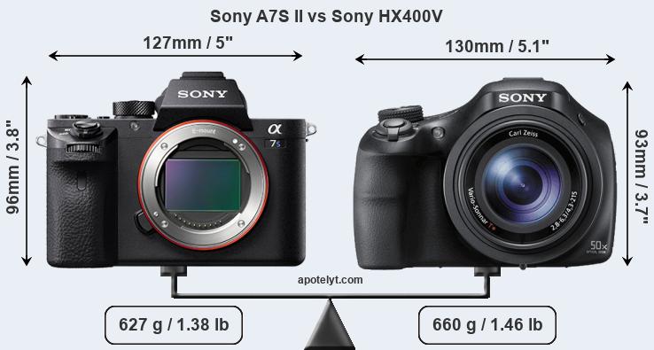 Size Sony A7S II vs Sony HX400V