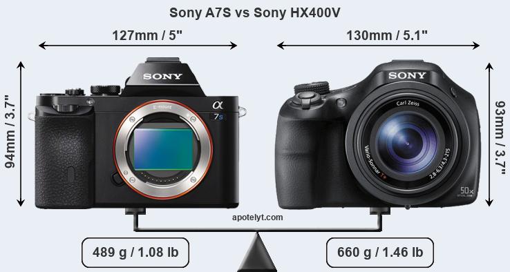 Size Sony A7S vs Sony HX400V