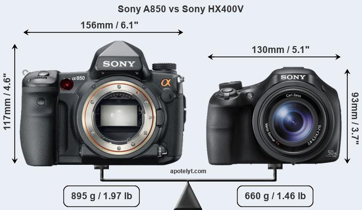 Size Sony A850 vs Sony HX400V