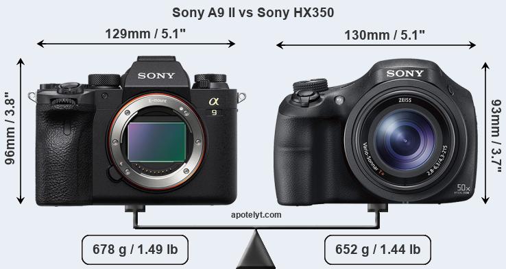 Size Sony A9 II vs Sony HX350