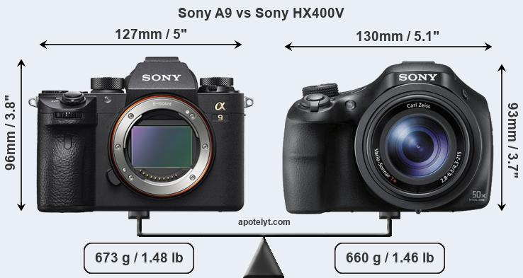 Size Sony A9 vs Sony HX400V