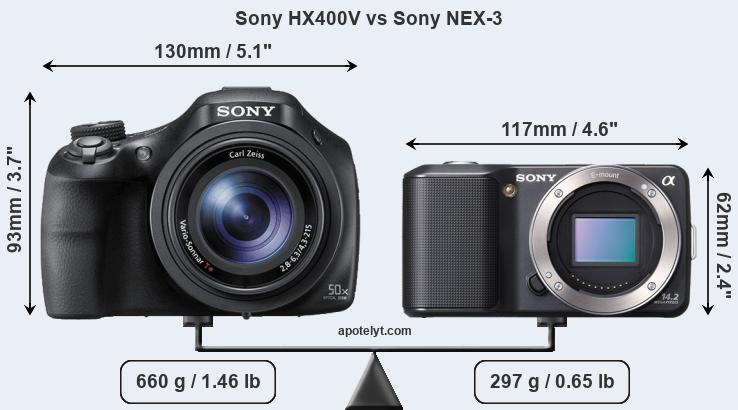 Size Sony HX400V vs Sony NEX-3