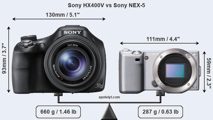 Size Sony HX400V vs Sony NEX-5