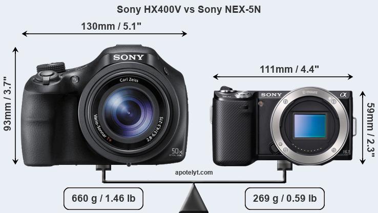 Size Sony HX400V vs Sony NEX-5N