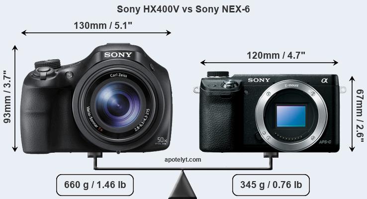 Size Sony HX400V vs Sony NEX-6