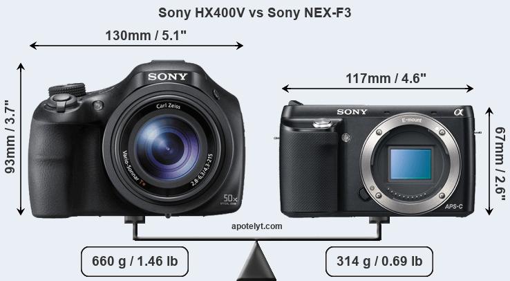 Size Sony HX400V vs Sony NEX-F3