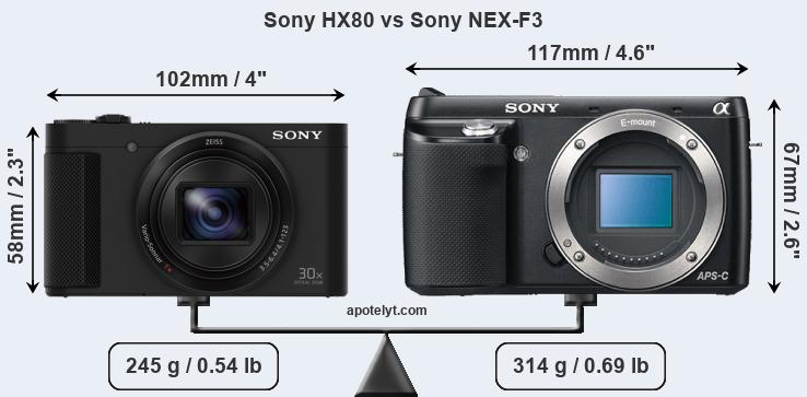 Size Sony HX80 vs Sony NEX-F3