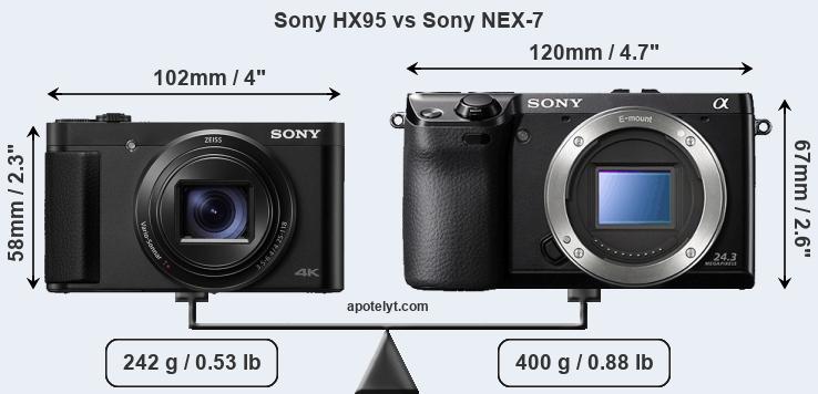 Size Sony HX95 vs Sony NEX-7