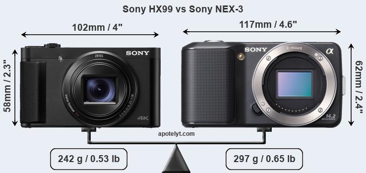 Size Sony HX99 vs Sony NEX-3