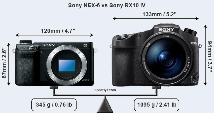 Size Sony NEX-6 vs Sony RX10 IV