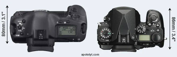 Compare 1D Mark II N versus K-1 II top