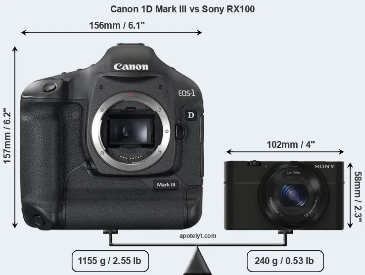 Size Canon 1D Mark III vs Sony RX100