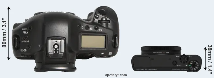 Compare 1D Mark III versus RX100 top