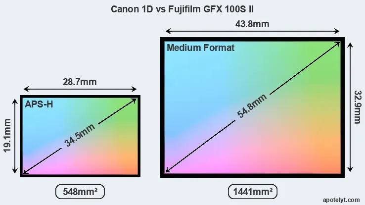 Canon 1D and Fujifilm GFX 100S II sensor measures