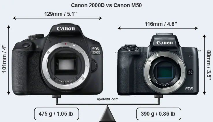 Size Canon 2000D vs Canon M50